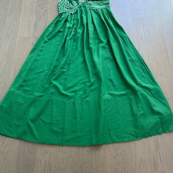 Farm Rio Green Fish Top Maxi Midi Dress Linen White - With Tags - Size Large - Picture 4 of 10